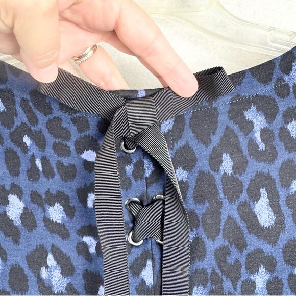 Kate Spade Blue Broome Street Leopard Lace Up Ponte Fit & Flare Dress Sz S Glam - Picture 11 of 13